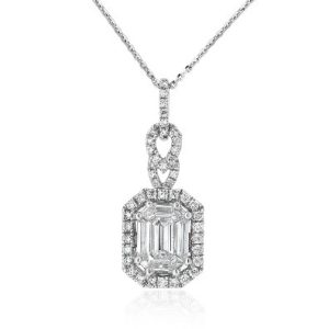 Emerald Cut with Mixed Diamond Halo Pendant
