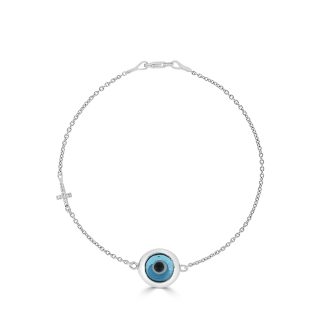 Evil Eye and Cross Design Bracelet with Cubic Zirconia's.Evil Eye and Cross Bracelet with Diamonds