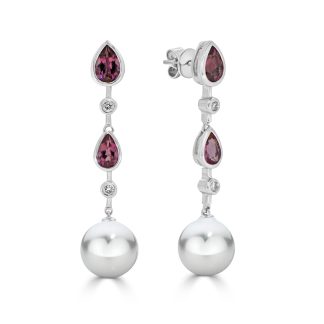 Pearl and Pink Tourmaline Pear Drop EarringsRuby and Pearl Drop Earrings
