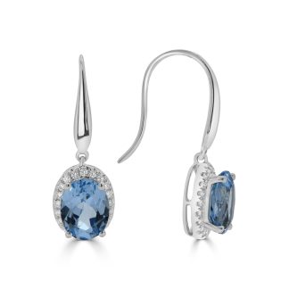 Diamond and Blue Topaz Oval Drop EarringsOval Aquamarine Earrings with Diamond Halo