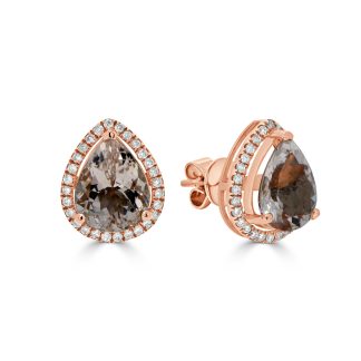 Diamond and Morganite Pear Stud EarringsMorganite Earrings