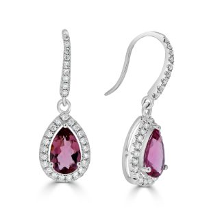 Diamond and Pink Tourmaline Pear Drop Earringspink sapphire and diamond earrings