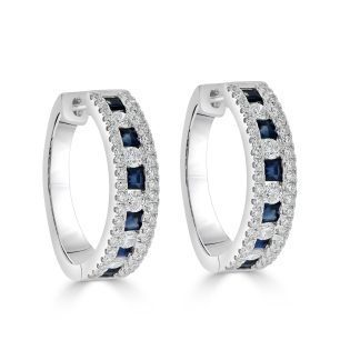Diamond and Blue Sapphire Hoop EarringsDiamonds and sapphire hoop earrings