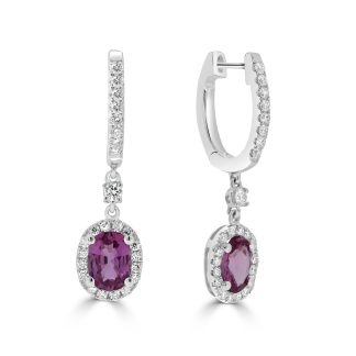 Diamond and Pink Sapphire Oval Drop Earringspink sapphire and diamond earrings