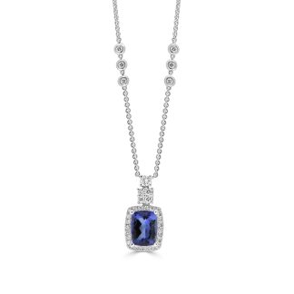 Cushion Shape Tanzanite Necklace with a HaloTopaz and Diamond Pendant