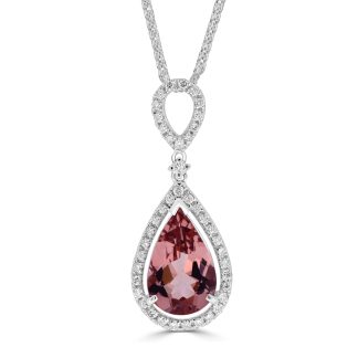 Drop Pear Morganite with Diamond Halo PendantMorganite Pendants