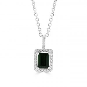 Emerald Shape Tourmaline Pendant with a Halo