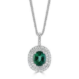 Oval Shape Emerald with Round Diamonds in a Double Halo PendantOval Shape Emerald with Round Diamonds in a Double Halo Pendant