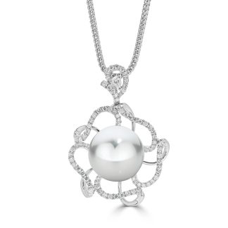 Diamond And South Sea Pearl Drop Pendant and Flower DesignPearl and diamond necklace