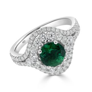 Emerald and Diamond Double Halo RingEmerald Dress Ring