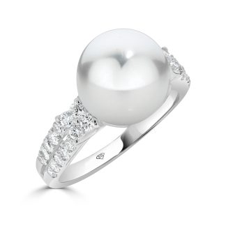 Double Diamond Claw Setting and South Sea Pearl Dress RingPearl and Diamond Dress Ring