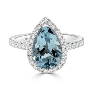 Pear Aqua-marine Diamond Halo Ringpear cut aquamarine engagement ring