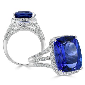 Diamond and Tanzanite Cushion Cut Halo Ringdiamond and tanzanite ring