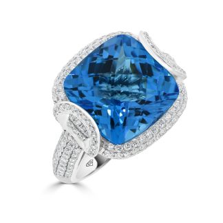 Diamond and Cushion Shape Blue Topaz Dress RingTopaz and Diamond Dress ring