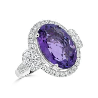 Halo Diamond and Amethyst Oval Shape Dress RingHalo Diamond and Amethyst Oval Shape Dress Ring