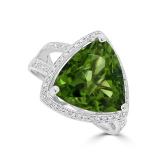Diamond and Peridot Trillion Shape Dress RingDiamond and Peridot Trillion Shape Dress Ring