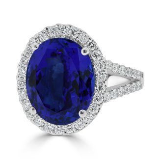 Diamond and Tanzanite Oval Shape Halo RingDiamond and Tanzanite Oval Shape Halo Ring