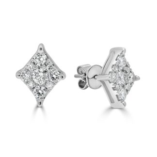 Rhombus Shape Diamond Cluster EarringsRound Diamond Cluster Studs
