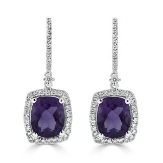 White Gold Cushion Amethyst EarringsWhite Gold Cushion Amethyst Earrings