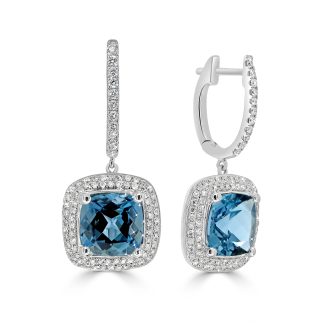 White Gold Cushion London Blue Topaz EarringsLondon Blue Topaz Earrings