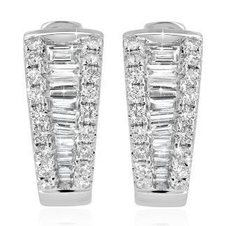 Diamond Hoop Earrings with Baguette and Round Cuts in 18kt GoldBaguette and round diamond hoops