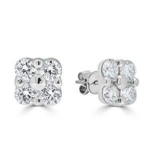 4 Diamond White Gold StudsRound Diamond Cluster Stud Earrings