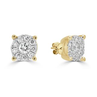 Yellow Gold Diamond StudsRound Diamond Cluster Stud Earrings