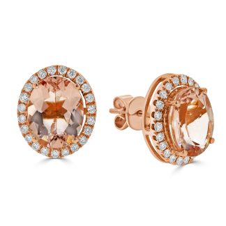Oval Morganite with round diamond halo studsOval Morganite with round diamond halo studs