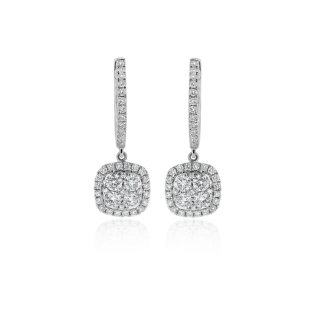 Elegant Cushion Cut Drop Diamond EarringsDrop diamond earrings white gold