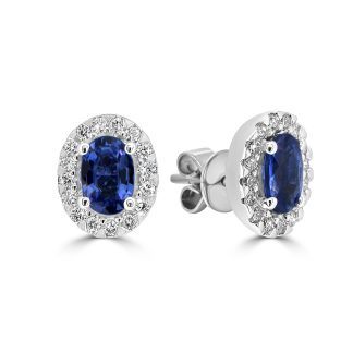 Oval Sapphire And Diamonds StudSapphire Studs