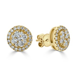 Yellow Gold Circular Cluster Design StudsRound Diamond Cluster Stud Earrings
