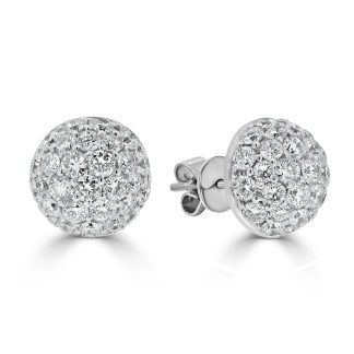 White Gold Domed Diamond StudRound Diamond Cluster Stud Earrings