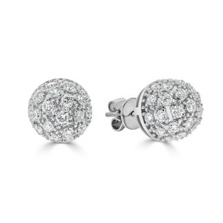 Large White Gold Domed Diamond StudRound Diamond Cluster Stud Earrings