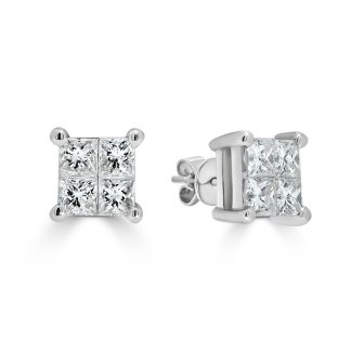 White Gold Princess Diamond StudsPrincess Diamond Cluster Stud Earrings