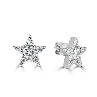 White Gold Star Diamond StudsRound Diamond Star Stud Earrings