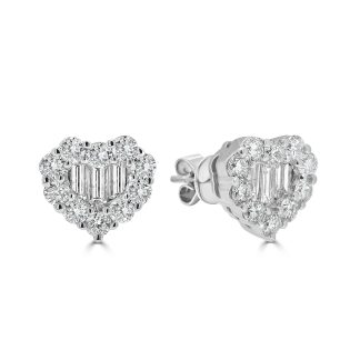 White Gold Baguette Diamond EarringsBaguette and Round Diamond Heart Stud Earrings