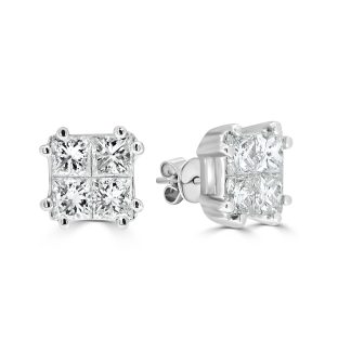 White Gold Princess Diamond StudsPrincess Cut Diamond Stud Earrings