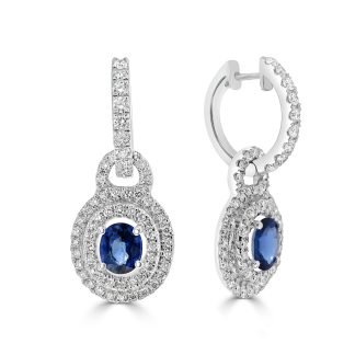 Oval Sapphire with diamond double halo drop earringsSapphire with diamond double halo drop earrings