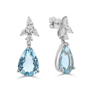 Pear aquamarine and diamond drop earringsAquamarine earrings with diamonds