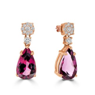 Pear Rubellite and diamond drop earringsrubellite earrings