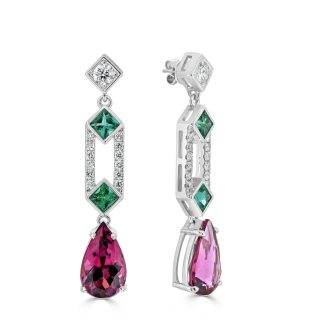 Rubellite, Emerald and diamond drop earringsRubellite Drop Earrings