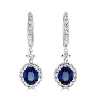 Blue Sapphire Oval Drop Earringsblue sapphire and diamonds earrings