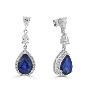 Pear sapphire with round diamond halo drop earringsPear sapphire drop earrings