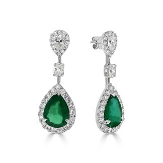 Pear Emerald with diamond halo drop earringsEmerald Earrings