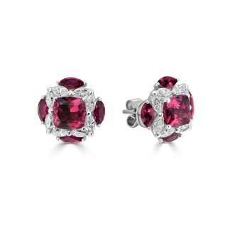 Cushion Rubellite and marquise diamond earringsRubellite stud earrings