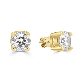 Yellow Gold 4 Claw Brilliant Diamond StudsRound Diamond Studs