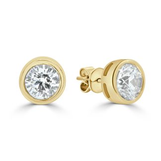 Yellow Gold Brilliant Diamond StudsRound Diamond Bezel Studs