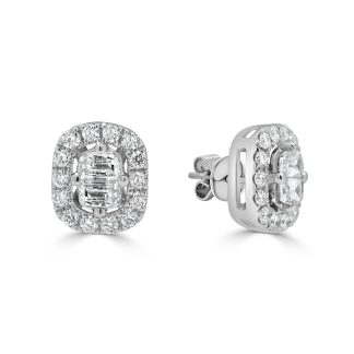 White Gold Baguette Diamond StudsDiamond Cluster Stud Earrings