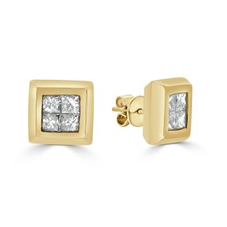 Yellow Gold Princess Cut Diamond Bezel StudsDiamond earrings