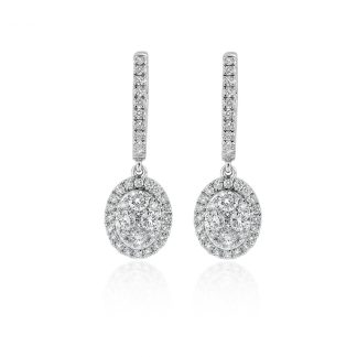 White Gold Diamond Earrings Circle ClusterDrop diamond earrings white gold
